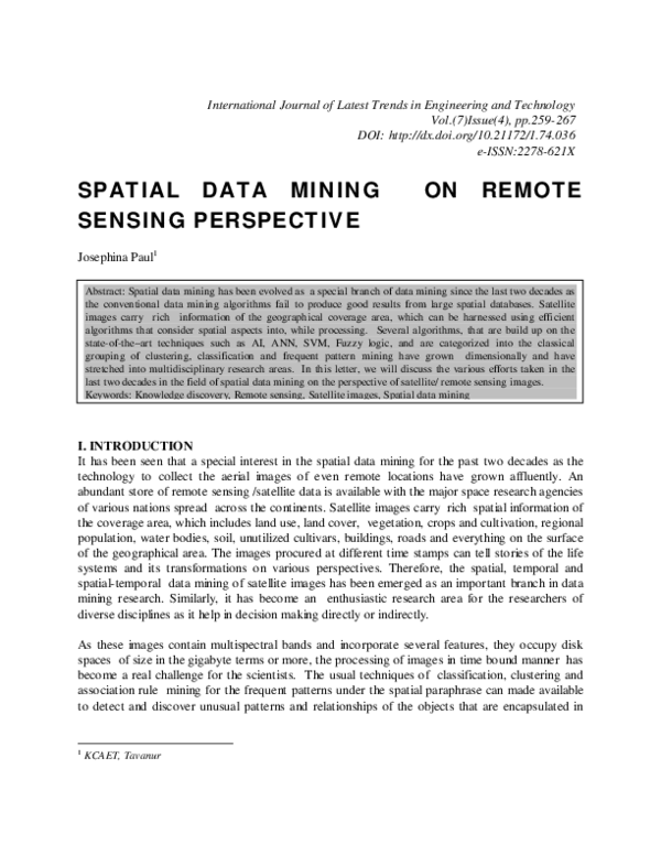 (PDF) Spatial Data Mining on Remote Sensing Perspective