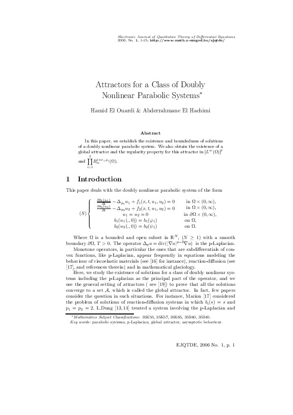 (PDF) Attractors for a class of doubly nonlinear parabolic systems