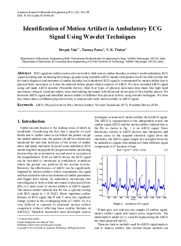 (PDF) Identification of Motion Artifact in Ambulatory ECG Signal Using