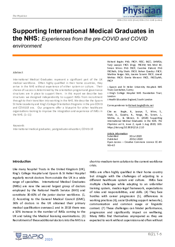 (PDF) Supporting International Medical Graduates in the NHS