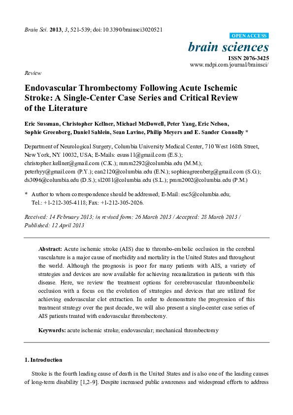(PDF) Endovascular Thrombectomy Following Acute Ischemic Stroke: A ...