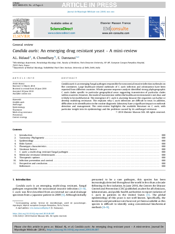 (PDF) Candida auris: An emerging drug resistant yeast – A mini-review