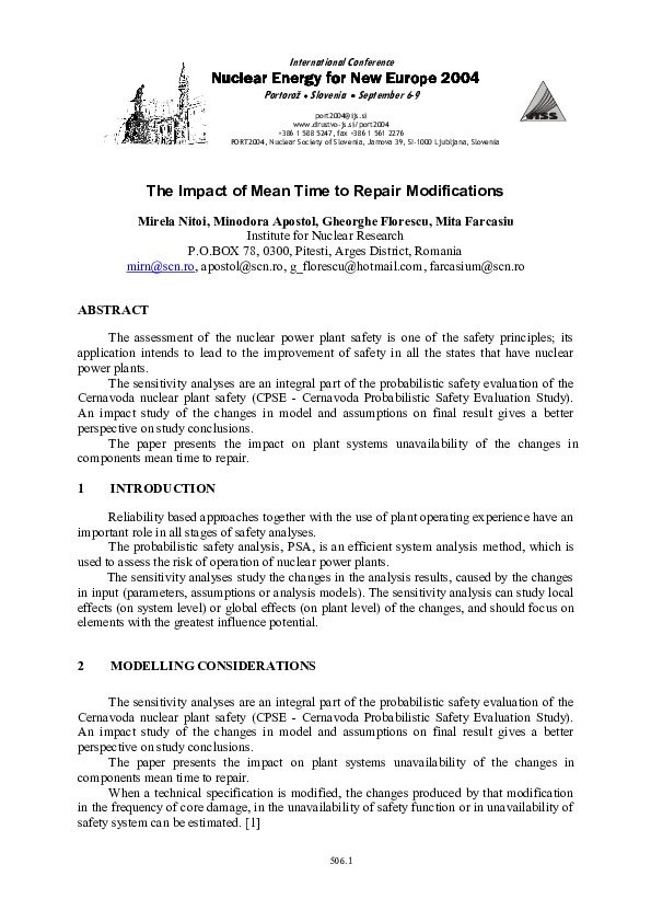 (PDF) The Impact of Mean Time to Repair Modifications Minodora
