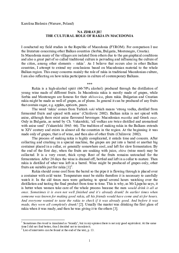 (PDF) Na Zdravje! The Cultural Role of Rakia in Macedonia