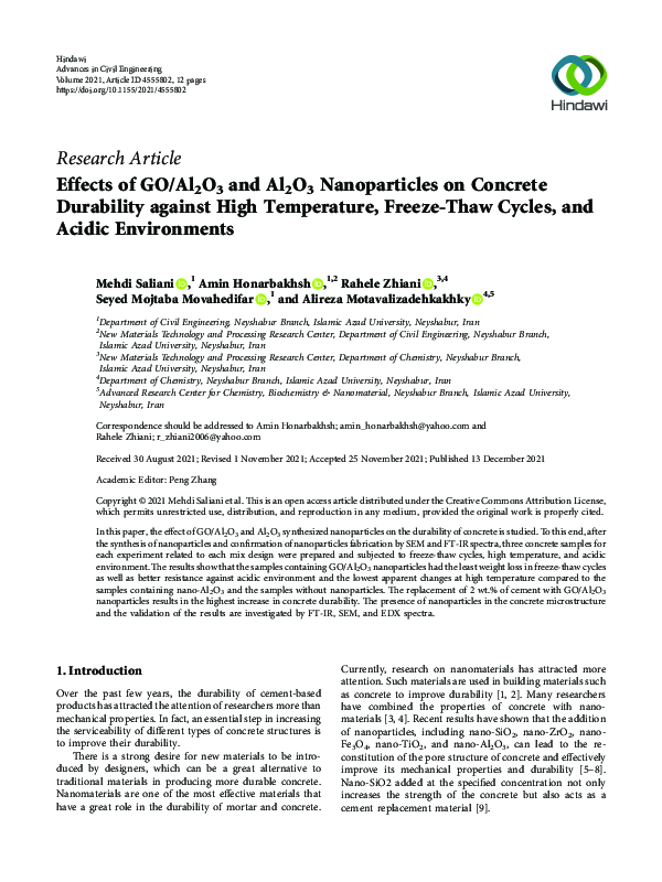 (PDF) Effects of GO/Al2O3 and Al2O3 Nanoparticles on Concrete ...