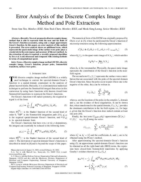 (PDF) Error analysis of the discrete complex image method and pole ...