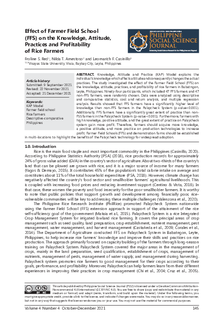 (PDF) Effect of Farmer Field School (FFS) on the Knowledge, Attitude ...
