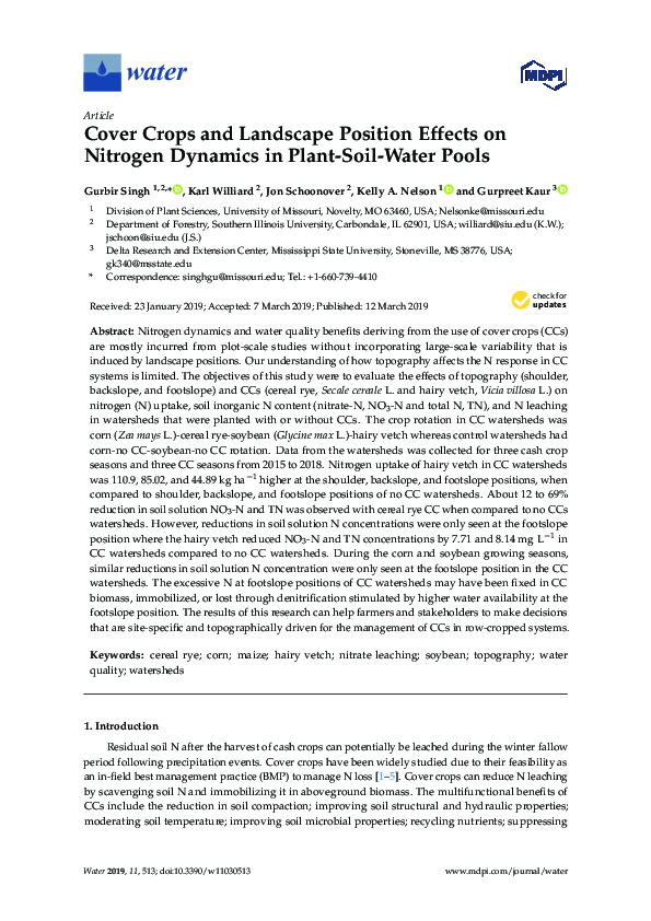 (PDF) Cover Crops and Landscape Position Effects on Nitrogen Dynamics ...