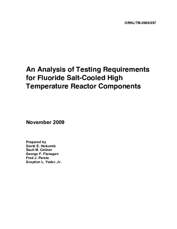 (PDF) An Analysis of Testing Requirements for Fluoride Salt Cooled High