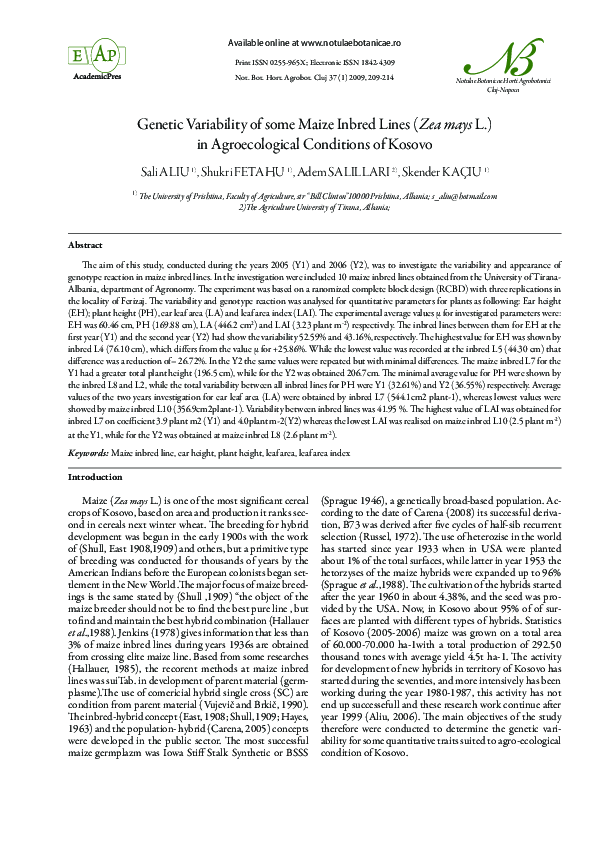 (PDF) Genetic Variability of some Maize Inbred Lines (Zea mays’L.)in ...