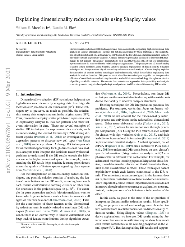 (PDF) Explaining dimensionality reduction results using Shapley values
