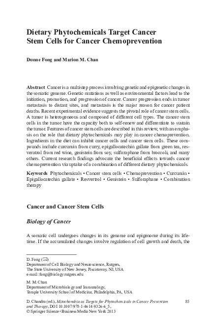 (PDF) Dietary Phytochemicals Target Cancer Stem Cells for Cancer ...