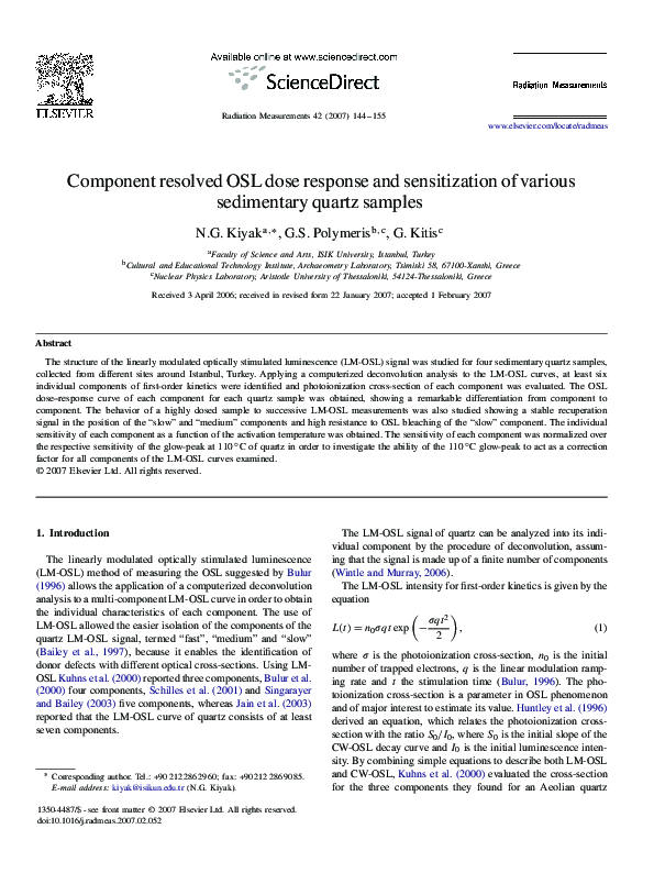 (PDF) Component resolved OSL dose response and sensitization of various ...
