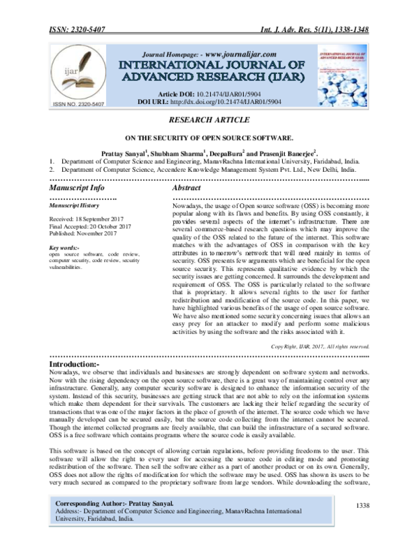 (PDF) On the Security of Open Source Software