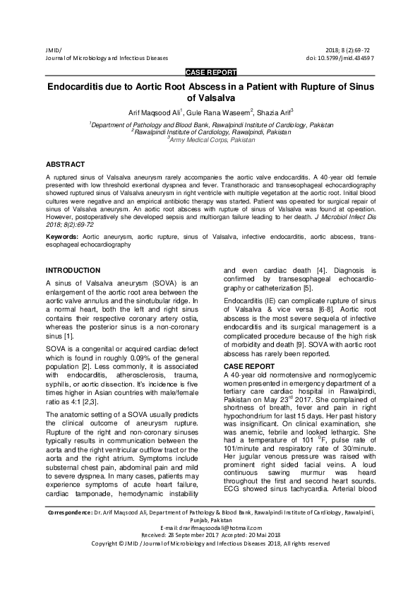 (PDF) Endocarditis due to Aortic Root Abscess in a Patient with Rupture ...