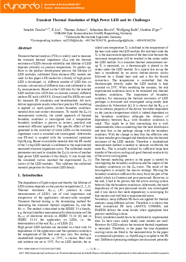 (PDF) Transient thermal simulation of high power LED and its challenges