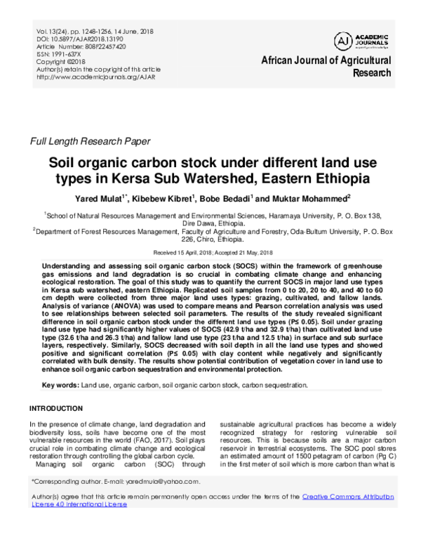(PDF) Soil organic carbon stock under different land use types in Kersa ...