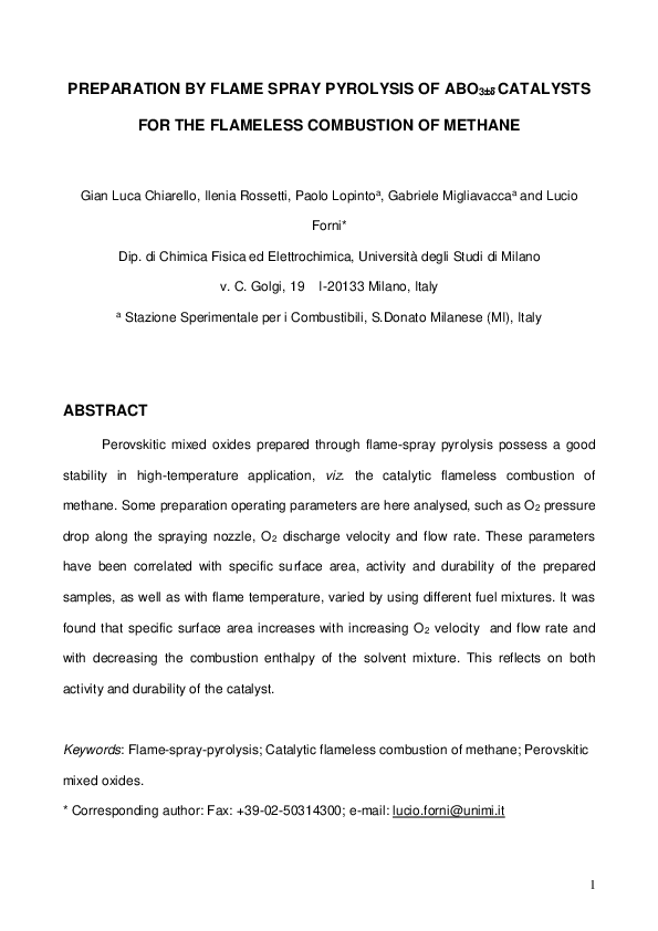 (PDF) Preparation by flame spray pyrolysis of ABO3±δ catalysts for the ...