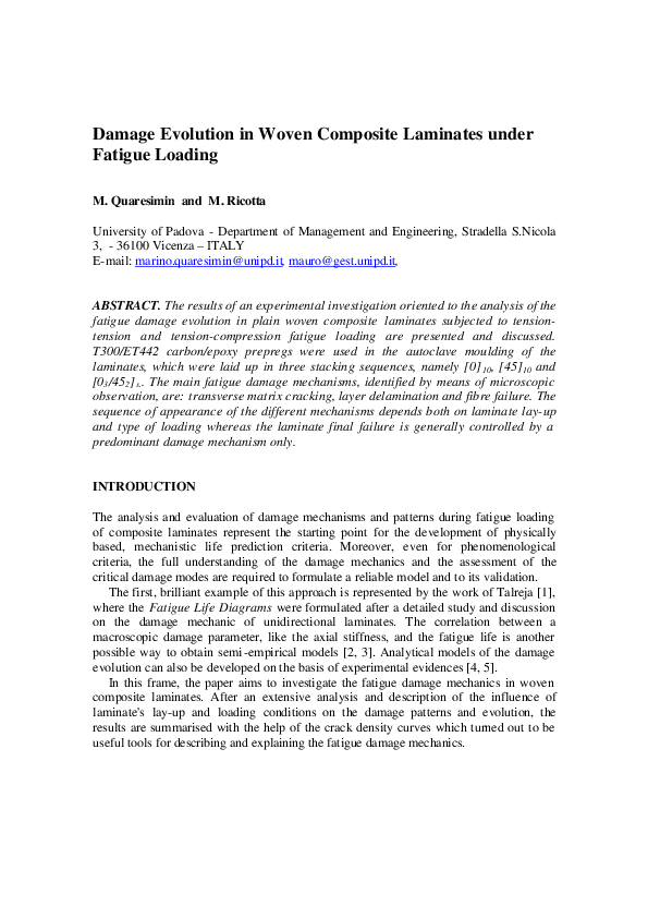 (PDF) Damage evolution in woven composite laminates under fatigue loading
