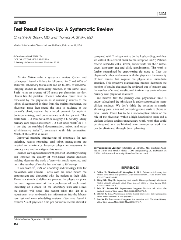 (PDF) Test result follow-up: a systematic review