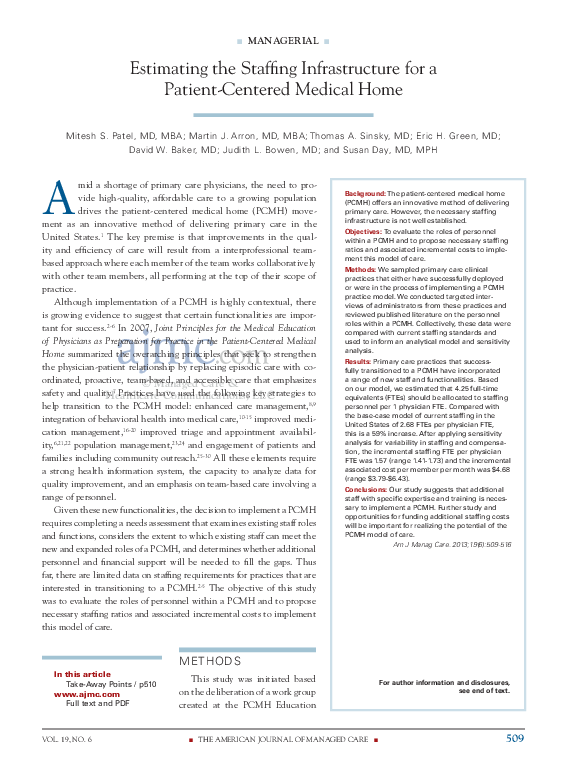 (PDF) Estimating the staffing infrastructure for a patient-centered ...