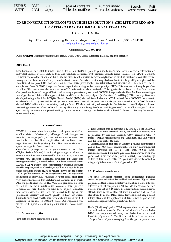 (PDF) 3D Reconstruction from Very High Resolution Satellite Stereo and ...