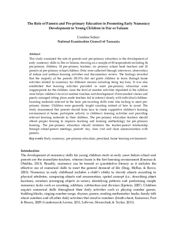 (PDF) The Role of Parents and Pre-primary Education in Promoting Early ...