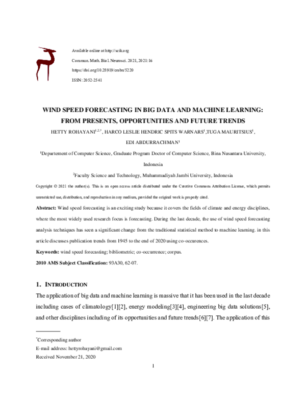 (PDF) Wind speed forecasting in big data and machine learning: from ...