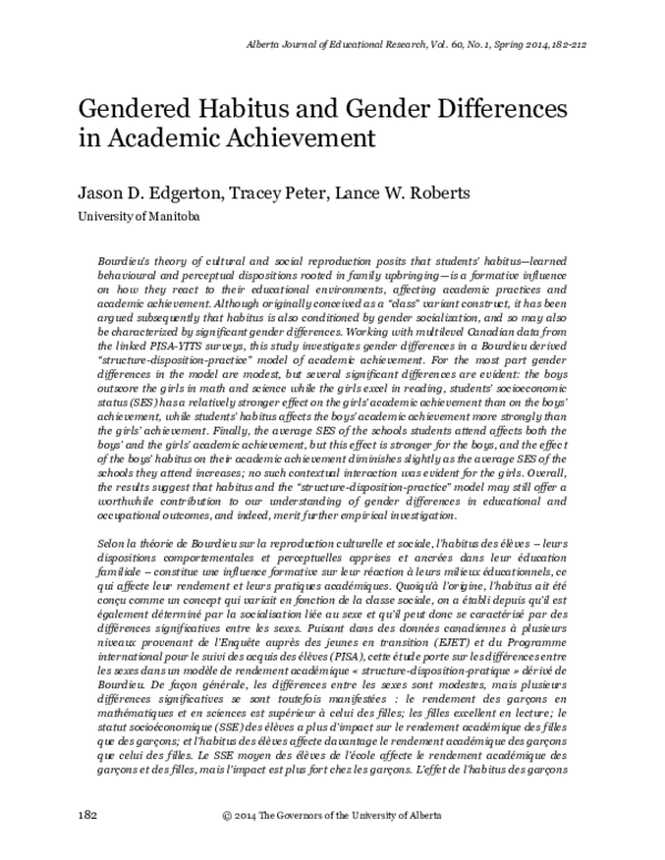 (PDF) Gendered Habitus and Gender Differences in Academic Achievement