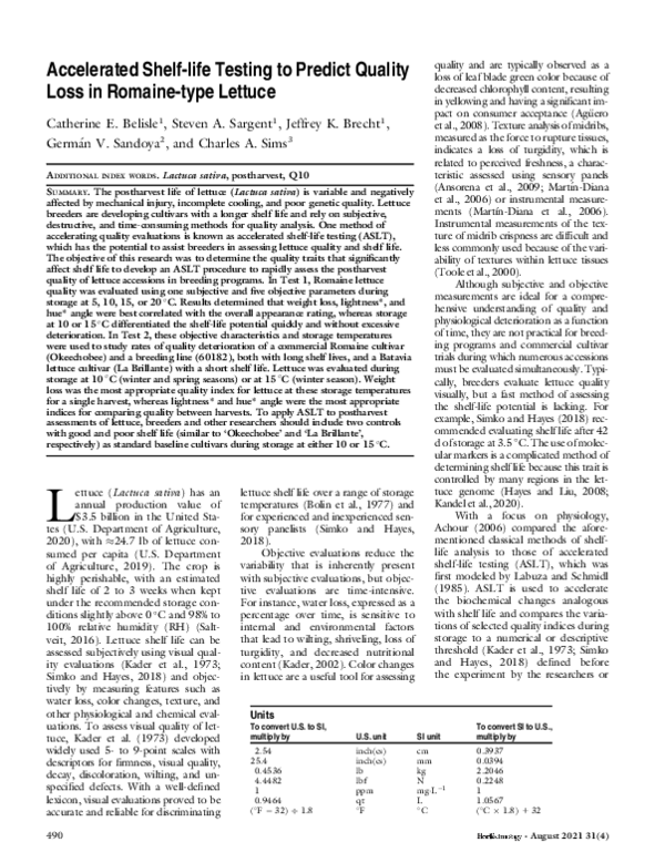 (PDF) Accelerated Shelflife Testing to Predict Quality Loss in Romaine