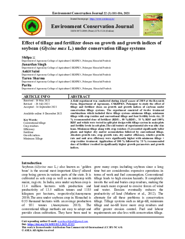 (PDF) Effect of tillage and fertilizer doses on growth and growth ...