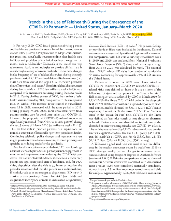 (PDF) Trends in the Use of Telehealth During the Emergence of the COVID ...