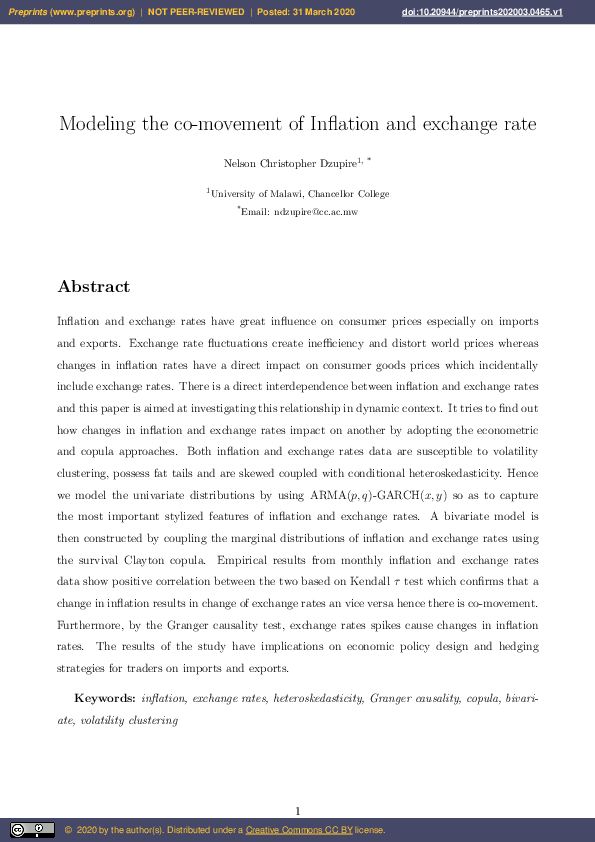 (PDF) Modeling the Co-Movement of Inflation and Exchange Rate