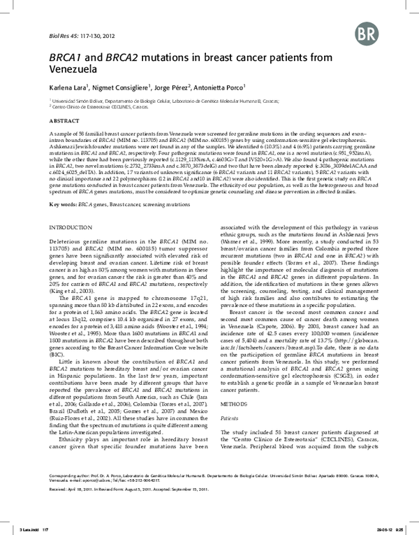(PDF) BRCA1 and BRCA2 mutations in breast cancer patients from Venezuela