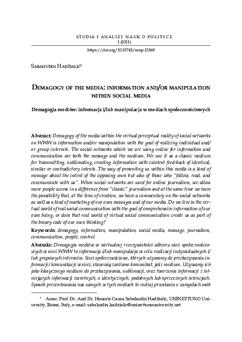 (PDF) Demagogy of the media: information and/or manipulation within ...