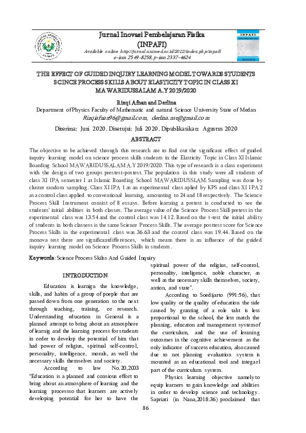 (PDF) The Effect of Guided Inquiry Learning Model Towards Students ...