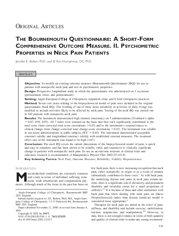 (PDF) The Bournemouth Questionnaire: A short-form comprehensive outcome ...