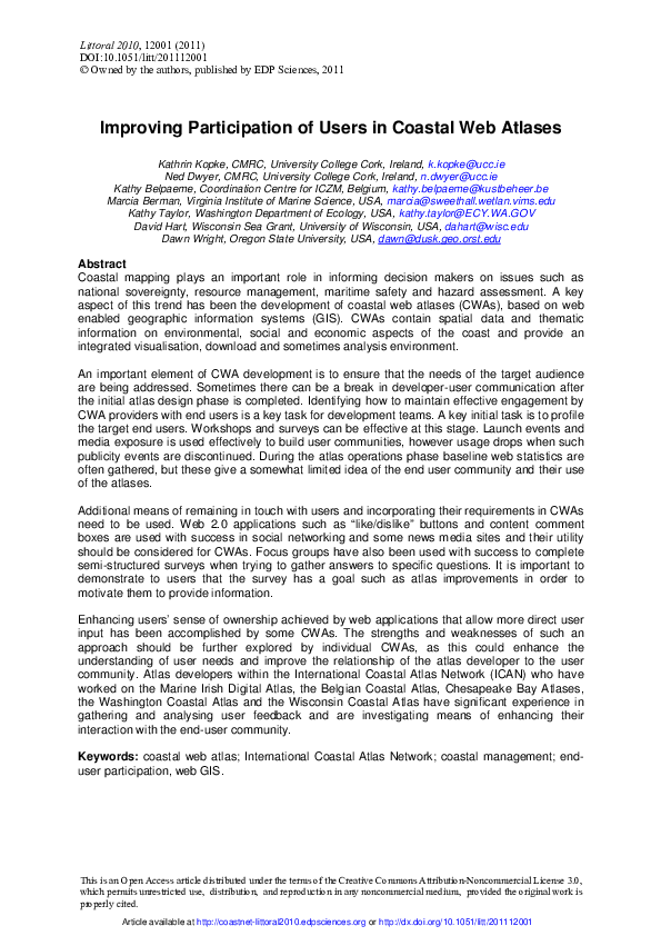 (PDF) Improving Participation of Users in Coastal Web Atlases