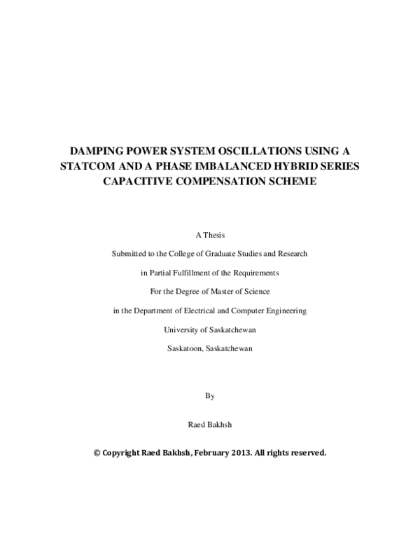 (PDF) Damping Power System Oscillations Using a Statcom and a Phase ...