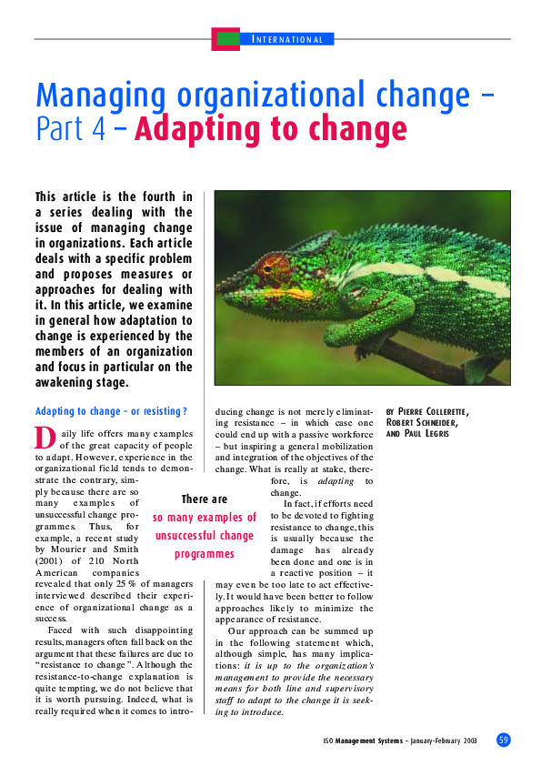 (PDF) Managing organizational change - Part 4 - Adapting to change