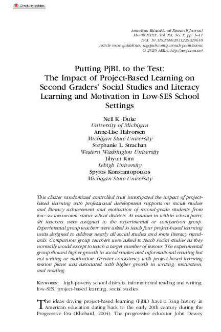 (PDF) Putting PjBL to the Test: The Impact of Project-Based Learning on ...