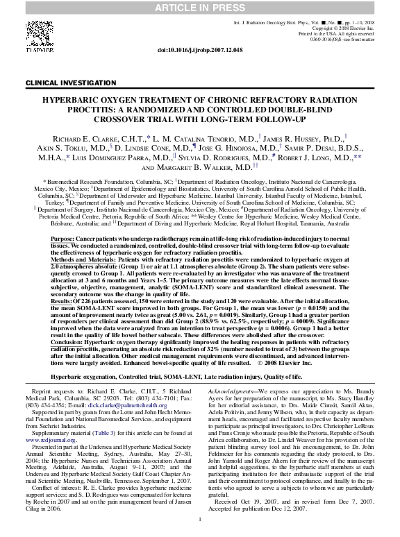 (PDF) Hyperbaric oxygen treatment of chronic refractory radiation ...