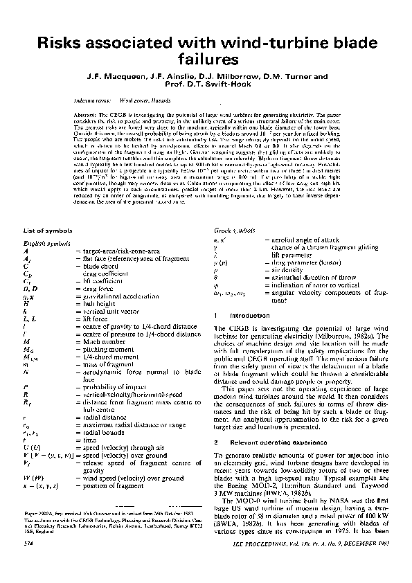 (PDF) Risks associated with windturbine blade failures David