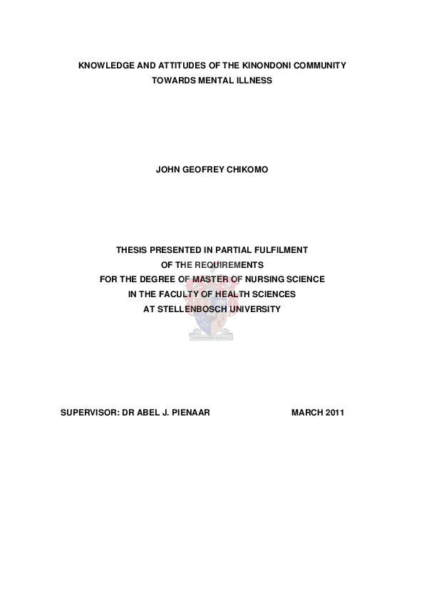(PDF) Knowledge and attitudes of the Kinondoni community towards mental ...