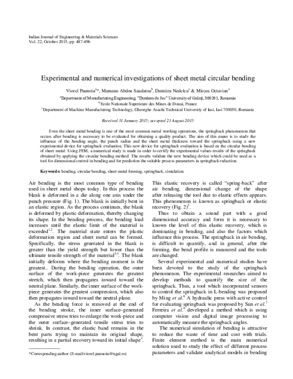 (PDF) Experimental and numerical investigations of sheet metal circular ...