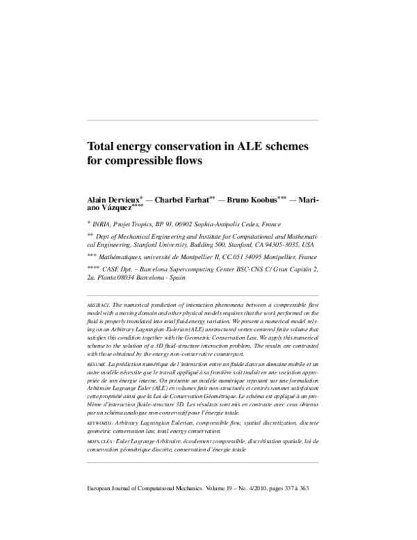 (PDF) Total energy conservation in ALE schemes for compressible flows