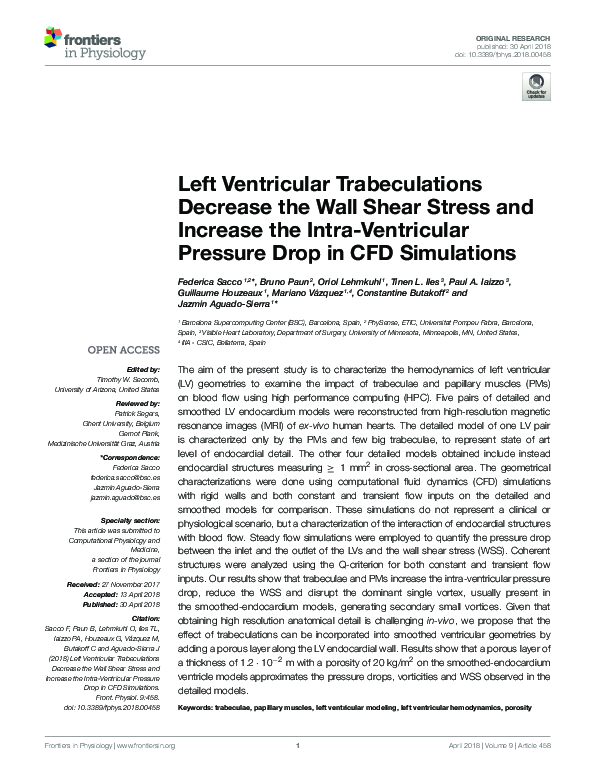 (PDF) Left Ventricular Trabeculations Decrease the Wall Shear Stress ...