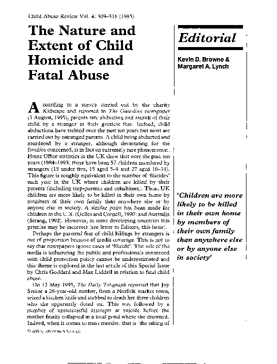 The nature and extent of child homicide and fatal abuse