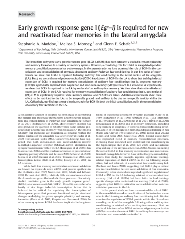 (PDF) Early growth response gene 1 (Egr-1) is required for new and ...