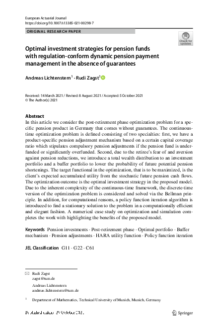 (PDF) Optimal investment strategies for pension funds with regulation ...